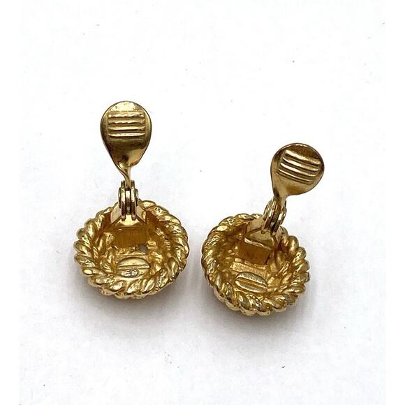 MONET Vintage Earrings Gold Tone Clips Clip Ons Estate Round - Picture 3 of 8